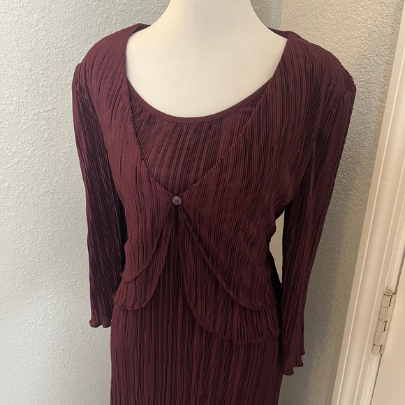 Plisse Dress & Jacket Set Burgundy Midi Dress Party‎ Cocktail Evening - Picture 4 of 9